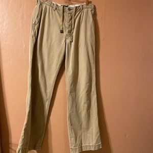 Abercrombie & Fitch Y2K Pants Beige Drawstring Mens Button Fly Distressed 34Long